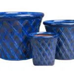 3-Piece Blue Earthenware Decorative Pot Set complete set