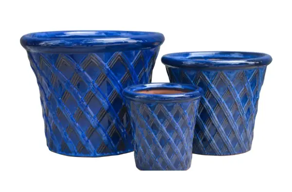 3-Piece Blue Earthenware Decorative Pot Set complete set
