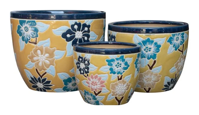 3-Piece Ceramic Decorative Pot Set — Complete Set 3-Piece Ceramic Decorative Pot Set complete set