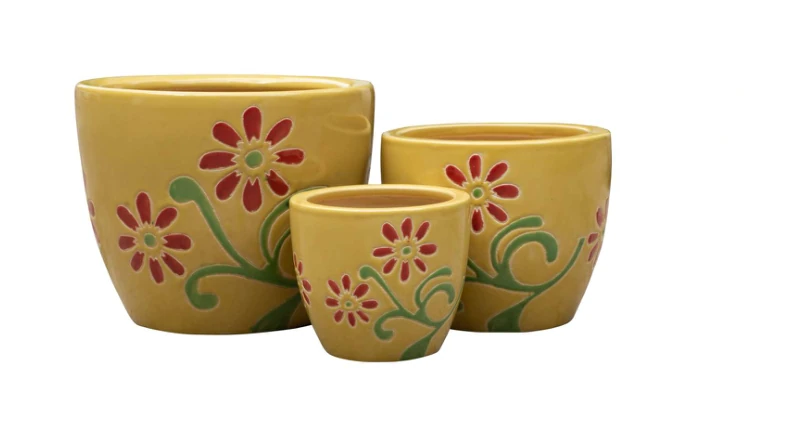 3-Piece Ceramic Decorative Pot Set — Complete Set 3-Piece Ceramic Decorative Pot Set complete set