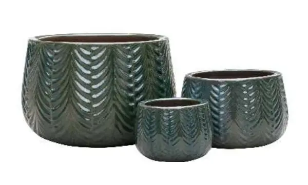 3-Piece Green Earthenware Decorative Pot Set complete set