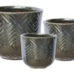 3-Piece Green Earthenware Decorative Pot Set complete set