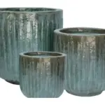 3-Piece Green Earthenware Decorative Pot Set complete set