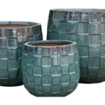 3-Piece Green Earthenware Decorative Pot Set complete set