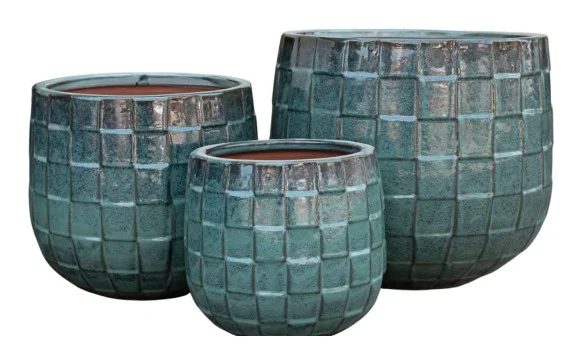 3-Piece Green Earthenware Decorative Pot Set complete set