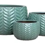 3-Piece Green Earthenware Decorative Pot Set complete set