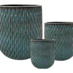 3-Piece Green Earthenware Decorative Pot Set complete set