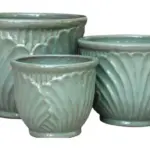3-Piece Green Earthenware Decorative Pot Set complete set
