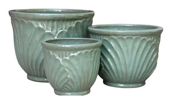 3-Piece Green Earthenware Decorative Pot Set complete set
