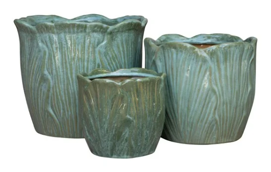 3-Piece Green Earthenware Decorative Pot Set complete set