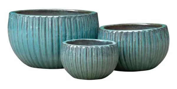 3-Piece Green Earthenware Decorative Pot Set complete set