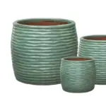 3-Piece Green Earthenware Decorative Pot Set complete set