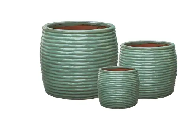 3-Piece Green Earthenware Decorative Pot Set complete set