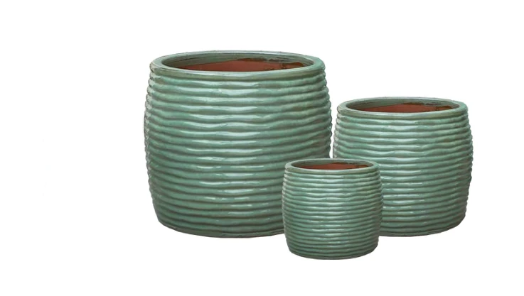 3-Piece Green Earthenware Decorative Pot Set — Complete Set 3-Piece Green Earthenware Decorative Pot Set complete set