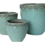 3-Piece Green Earthenware Decorative Pot Set complete set