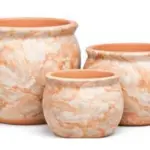 3-Piece Marble-Finish Terracotta Decorative Pot Set complete set