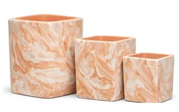 3-Piece Marble-Finish Terracotta Decorative Pot Set complete set