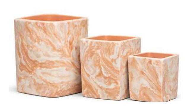 3-Piece Marble-Finish Terracotta Decorative Pot Set — Complete Set 3-Piece Marble-Finish Terracotta Decorative Pot Set complete set