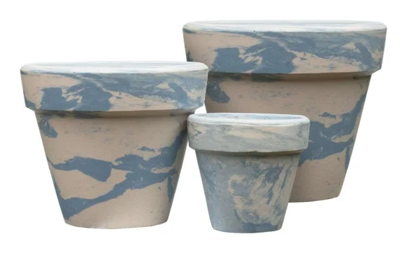 3-Piece Marble-Finish Terracotta Decorative Pot Set complete set