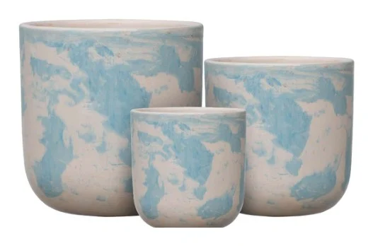 3-Piece Marble-Finish Terracotta Decorative Pot Set complete set