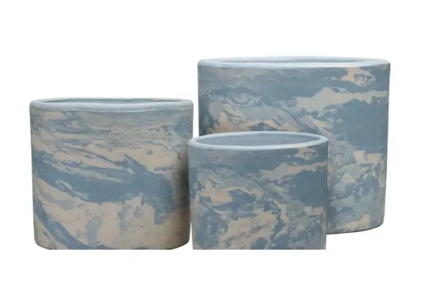 3-Piece Marble-Finish Terracotta Decorative Pot Set complete set