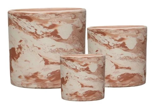 3-Piece Marble-Finish Terracotta Decorative Pot Set complete set