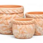 3-Piece Marble-Finish Terracotta Decorative Pot Set complete set