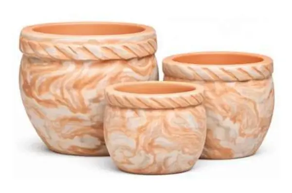 3-Piece Marble-Finish Terracotta Decorative Pot Set complete set