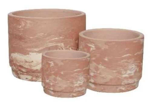 3-Piece Marble-Finish Terracotta Decorative Pot Set complete set