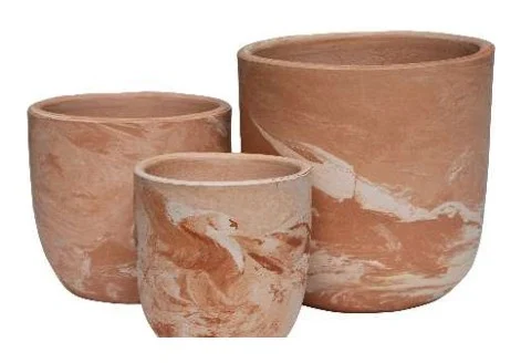 3-Piece Marble-Finish Terracotta Decorative Pot Set complete set