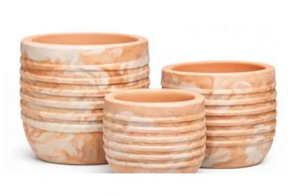 3-Piece Marble-Finish Terracotta Decorative Pot Set complete set