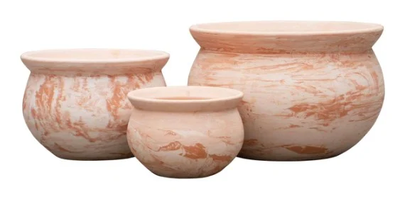 3-Piece Marble-Finish Terracotta Decorative Pot Set complete set