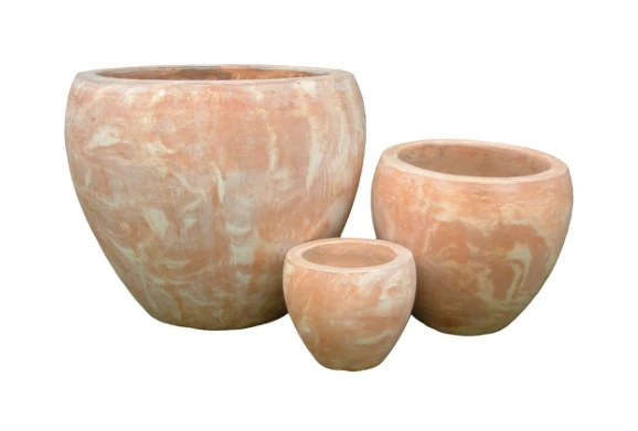 3-Piece Marble-Finish Terracotta Decorative Pot Set complete set