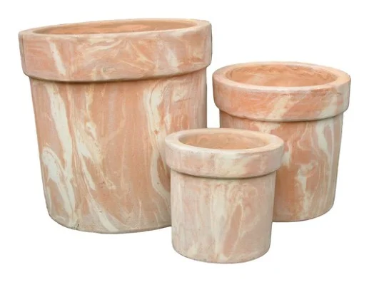 3-Piece Marble-Finish Terracotta Decorative Pot Set complete set