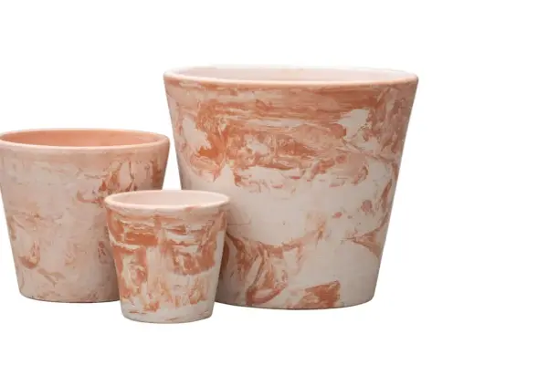3-Piece Marble-Finish Terracotta Decorative Pot Set complete set