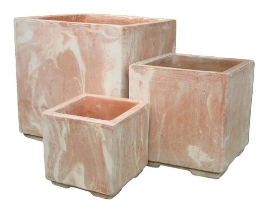 3-Piece Marble-Finish Terracotta Decorative Pot Set — Complete Set 3-Piece Marble-Finish Terracotta Decorative Pot Set complete set