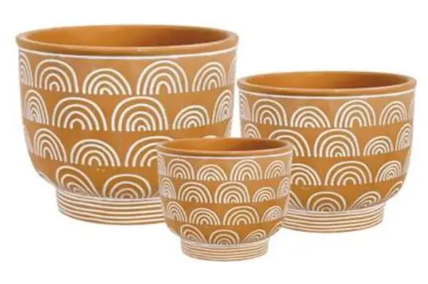 3-Piece Painted Terracotta Decorative Pot Set complete set