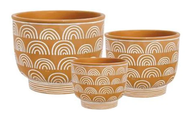 3-Piece Painted Terracotta Decorative Pot Set — Complete Set 3-Piece Painted Terracotta Decorative Pot Set complete set