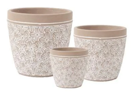 3-Piece Painted Terracotta Decorative Pot Set complete set