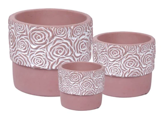 3-Piece Painted Terracotta Decorative Pot Set complete set