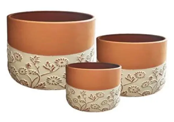 3-Piece Painted Terracotta Decorative Pot Set complete set