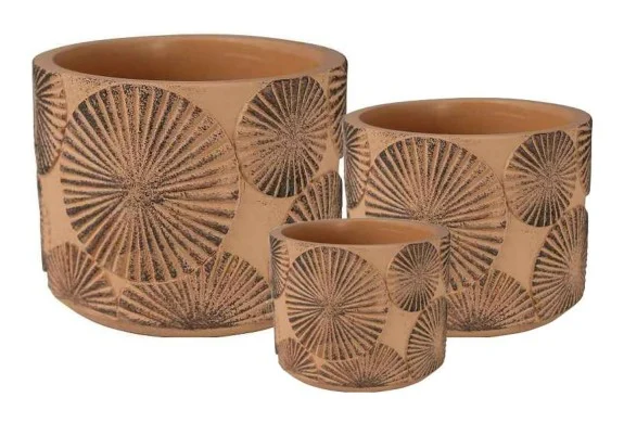 3-Piece Painted Terracotta Decorative Pot Set complete set