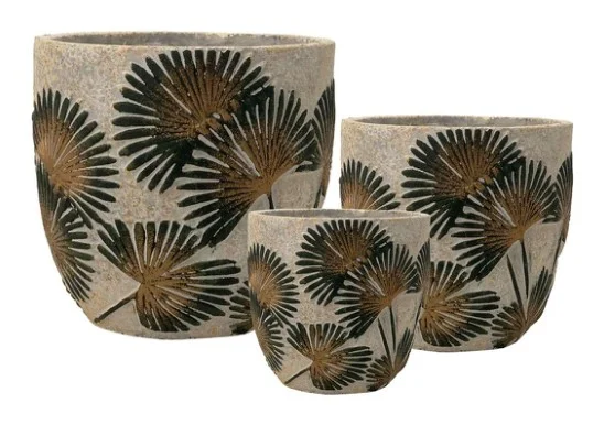 3-Piece Painted Terracotta Decorative Pot Set complete set