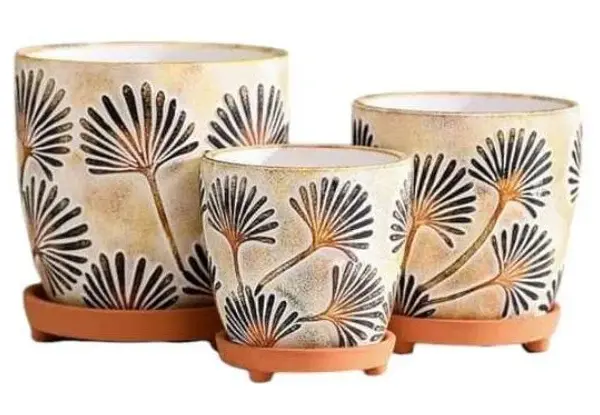 3-Piece Painted Terracotta Decorative Pot Set complete set