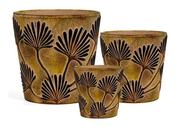 3-Piece Painted Terracotta Decorative Pot Set complete set