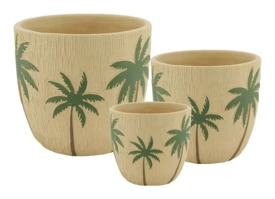3-Piece Painted Terracotta Decorative Pot Set complete set
