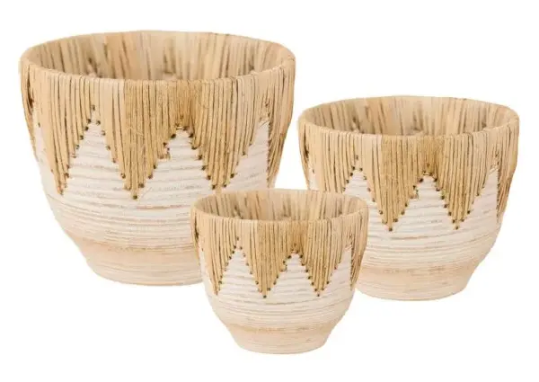 3-Piece Rope-Detail Terracotta Decorative Pot Set complete set