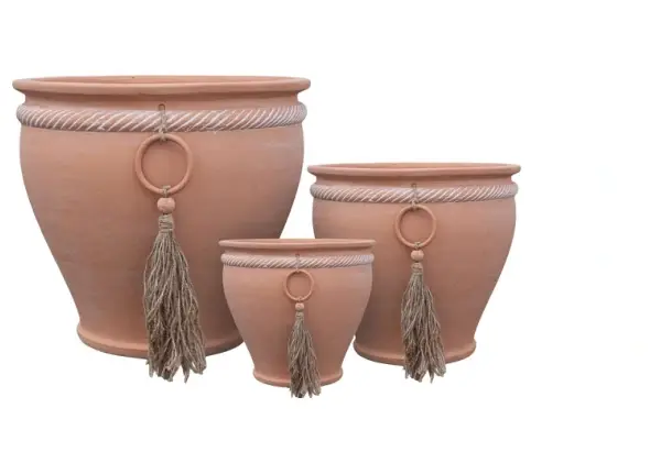 3-Piece Rope-Detail Terracotta Decorative Pot Set complete set