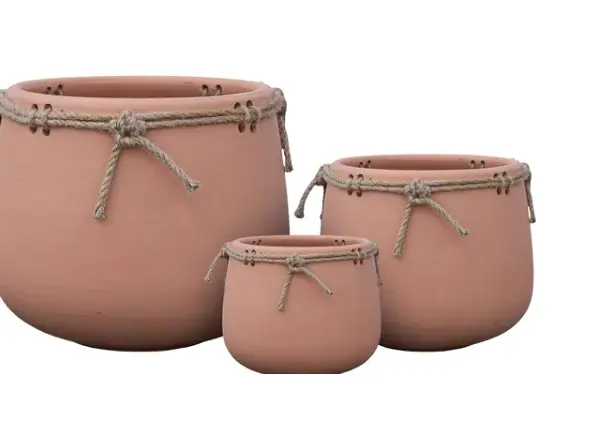 3-Piece Rope-Detail Terracotta Decorative Pot Set complete set
