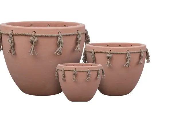 3-Piece Rope-Detail Terracotta Decorative Pot Set complete set